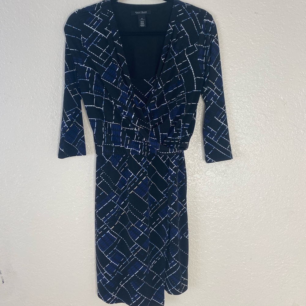 WHBM black and blue wrap stretch dress